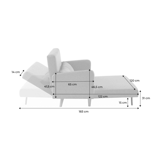 Sofá-cama com tecido boucle de 2 lugares, Panam boucle, Boucle branco, 131x75x81 cm