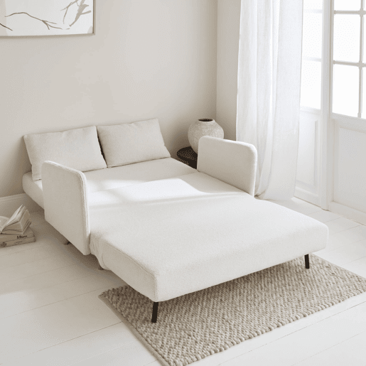 Sofá-cama com tecido boucle de 2 lugares, Panam boucle, Boucle branco, 131x75x81 cm