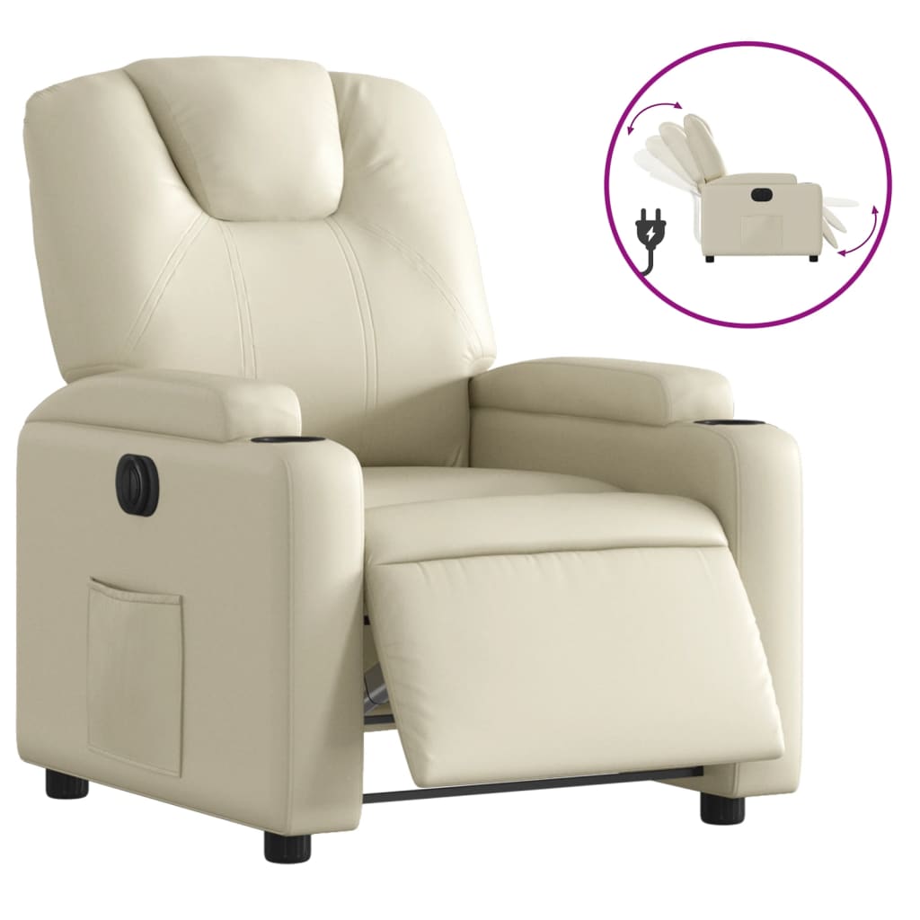 Vidaxl sillón reclinable eléctrico de cuero sintético crema