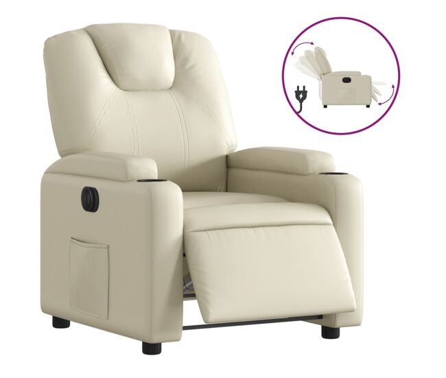 Vidaxl sillón reclinable eléctrico de cuero sintético crema