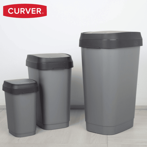 Curver Caixote do lixo com tampa basculante Dual Swing 50L cinzento