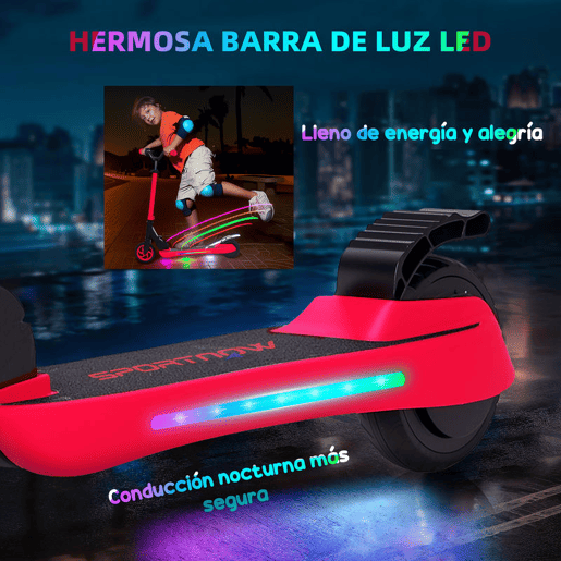 SPORTNOW Trotinete Elétrica Dobrável para Crianças acima de 6 Anos Motor 120 W Autonomia 6 km e Máximo 10 kmh com Travão Altura Ajustável Luzes LED e Estrutura de Alumínio 74x52x83-87 cm Vermelho