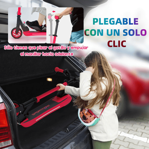 SPORTNOW Trotinete Elétrica Dobrável para Crianças acima de 6 Anos Motor 120 W Autonomia 6 km e Máximo 10 kmh com Travão Altura Ajustável Luzes LED e Estrutura de Alumínio 74x52x83-87 cm Vermelho