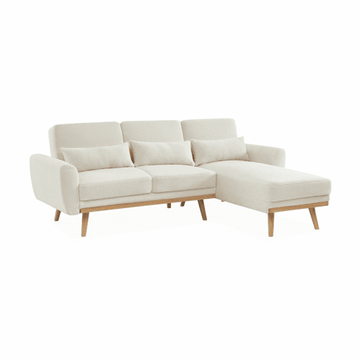 Sofá-cama de canto reversível de 3 lugares com revestimento em boucle, Oskar boucle, Branco, 225x160x85 cm