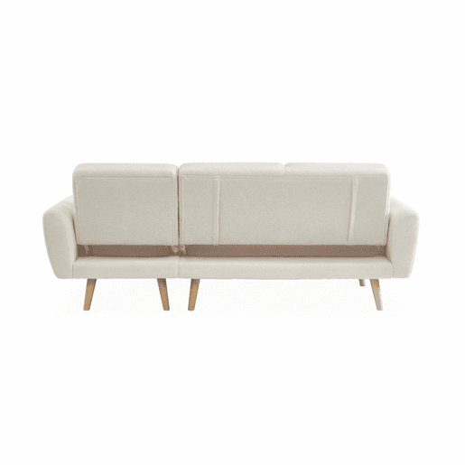 Sofá-cama de canto reversível de 3 lugares com revestimento em boucle, Oskar boucle, Branco, 225x160x85 cm