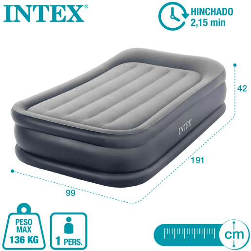 INTEX Colchão insuflável Dura-Beam Plus Deluxe Almofada Deluxe INTEX Colchão insuflável Dura-Beam Plus Deluxe Almofada Deluxe