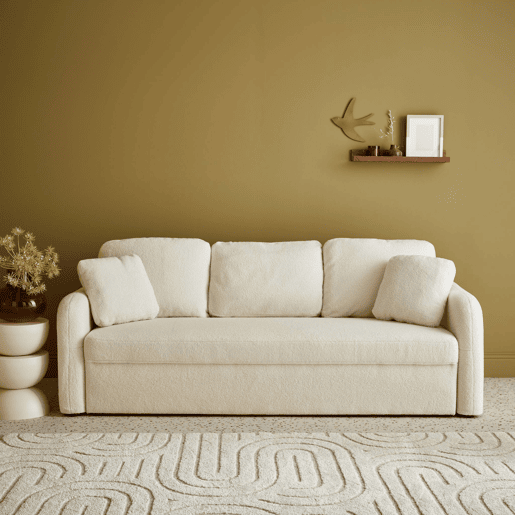 Sofá de 3 lugares com caracóis brancos, Milano, Creme, 210x85x85 cm