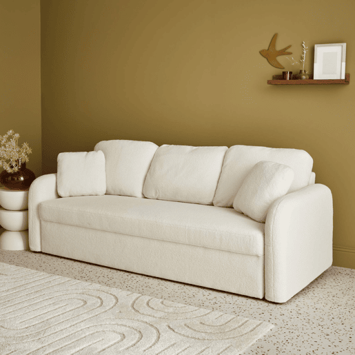 Sofá de 3 lugares com caracóis brancos, Milano, Creme, 210x85x85 cm