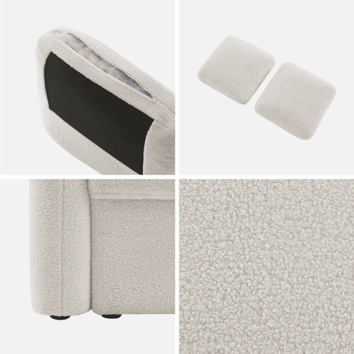 Sofá de 3 lugares com caracóis brancos, Milano, Creme, 210x85x85 cm