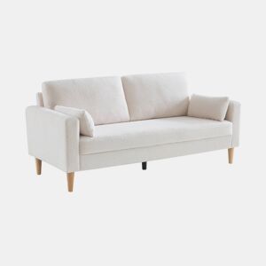 Sofá de 3 lugares em tecido boucle, pernas de madeira, Bjorn boucle, Branco, 180x82x70 cm