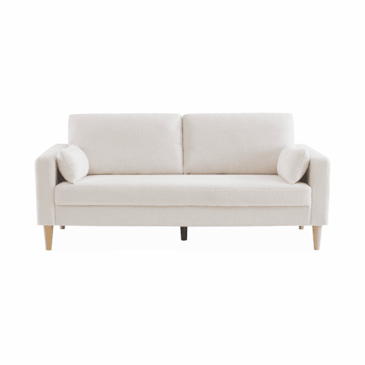 Sofá de 3 lugares em tecido boucle, pernas de madeira, Bjorn boucle, Branco, 180x82x70 cm
