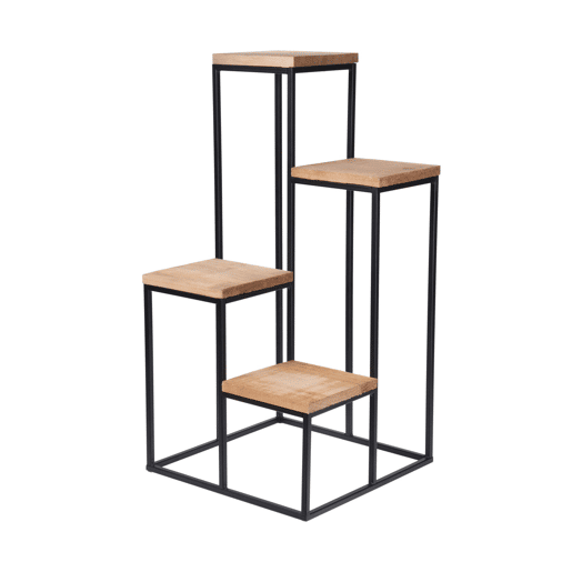 Well Home Prateleira para vasos de metal com 4 prateleiras de madeira 34x34x76cm