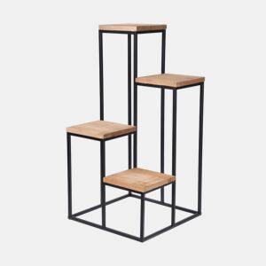Well Home Prateleira para vasos de metal com 4 prateleiras de madeira 34x34x76cm