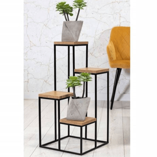 Well Home Prateleira para vasos de metal com 4 prateleiras de madeira 34x34x76cm