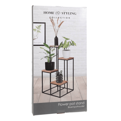 Well Home Prateleira para vasos de metal com 4 prateleiras de madeira 34x34x76cm