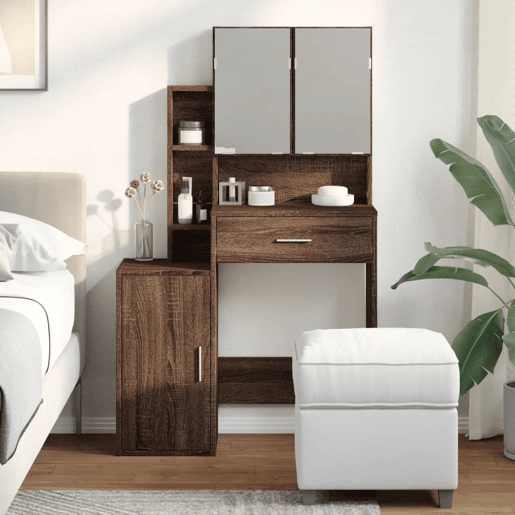 vidaXL Toucador com armário 80x35x132 cm cor carvalho castanho