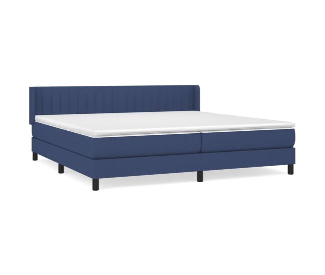 Cama box spring con colchón tela azul 200x200 cm rayas verticales