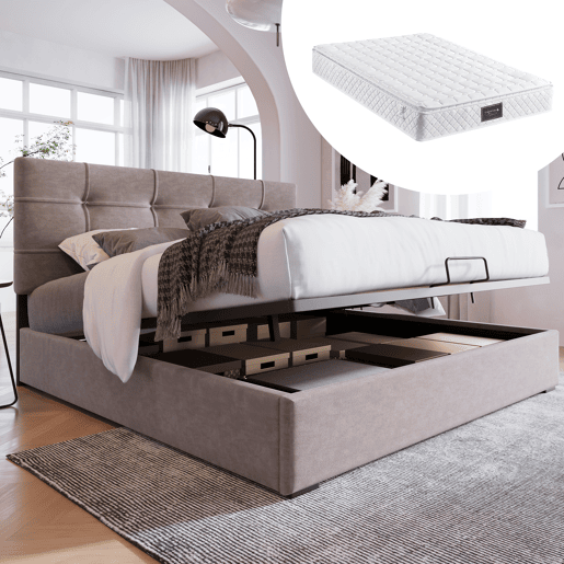 Cama de casal de veludo 140x200cm com armazenamento,cinza claro