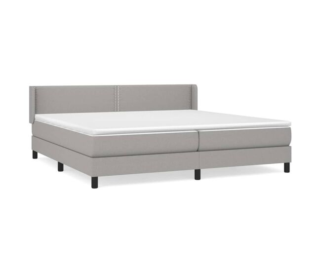 Cama box spring con colchón tela gris claro 200x200 cm liso con clavos