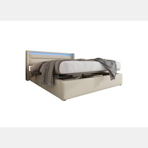 Cama de casal de pu 160x200cm com armazenamento e luz LED,branco