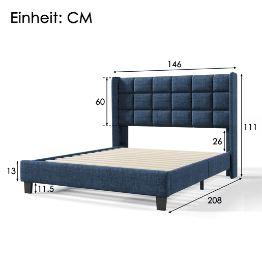 Cama de casal de linho 140x200cm,azul