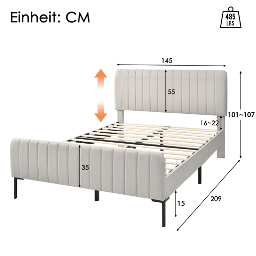 Cama de casal de linho 140x200cm,bege+cinzento