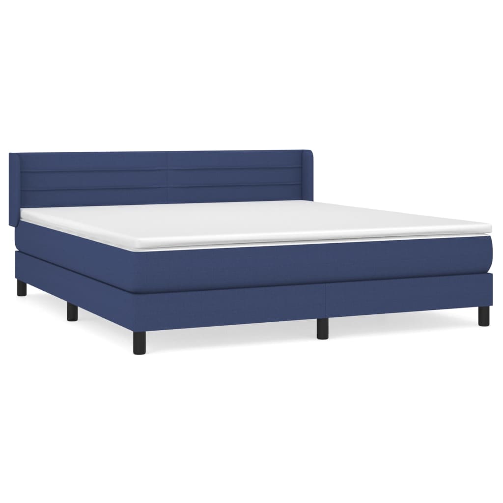 Cama box spring con colchón tela azul 180x200 cm rayas horizontales