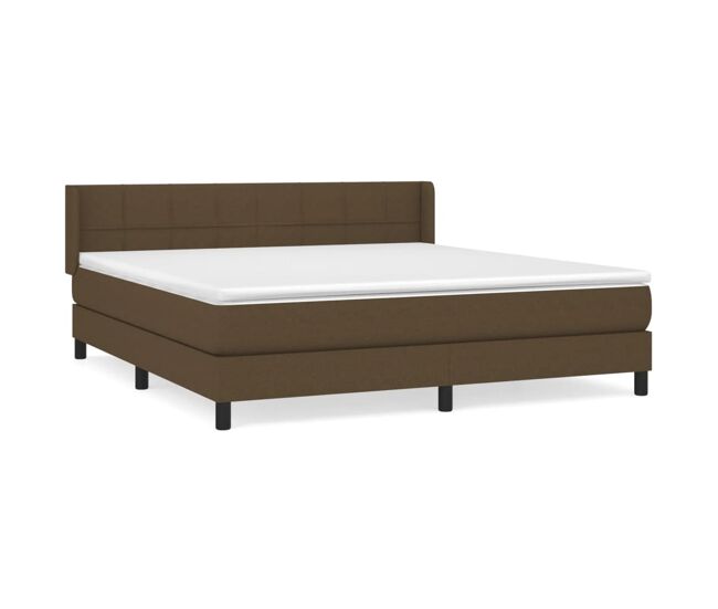 Cama box spring con colchón tela marrón oscuro 180x200 cm bloques con cuadros