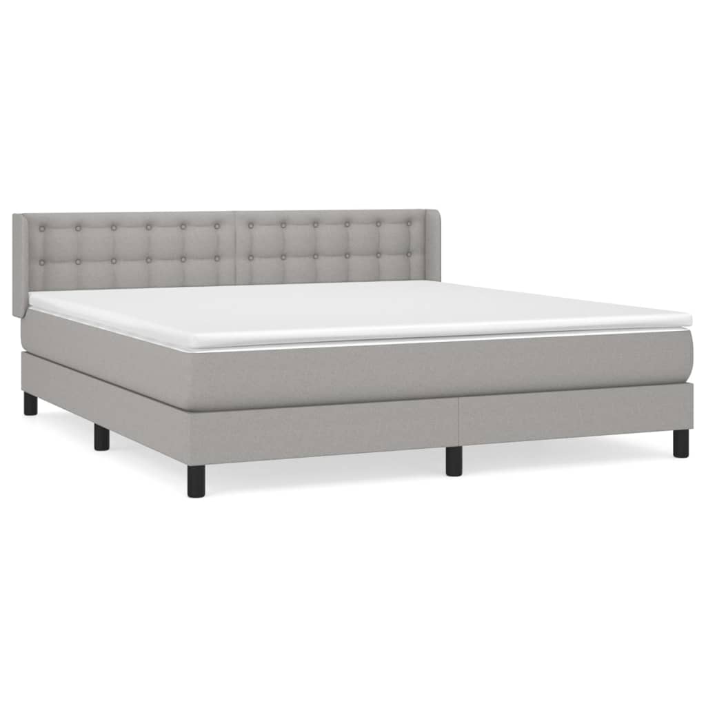 cama box spring con colchon tela gris claro 160x200 cm botones