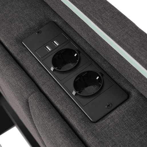 Cama de casal de linho 160x200cm com armazenamento,luz LED,cinzento