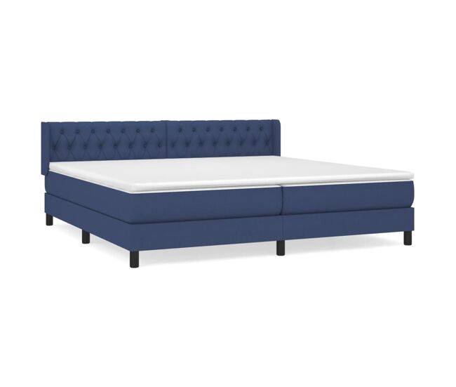 Cama box spring con colchón tela azul 200x200 cm diseño de botones