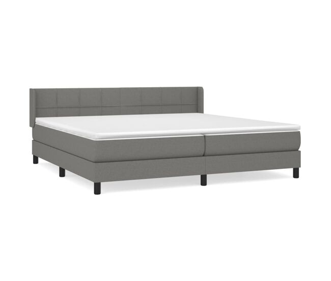 Cama box spring con colchón tela gris oscuro 200x200 cm bloques con cuadros