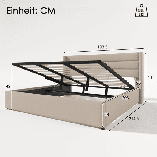 Cama de casal de linho 180x200cm com armazenamento,bege