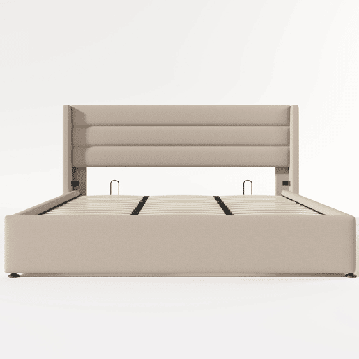 Cama de casal de linho 180x200cm com armazenamento,bege