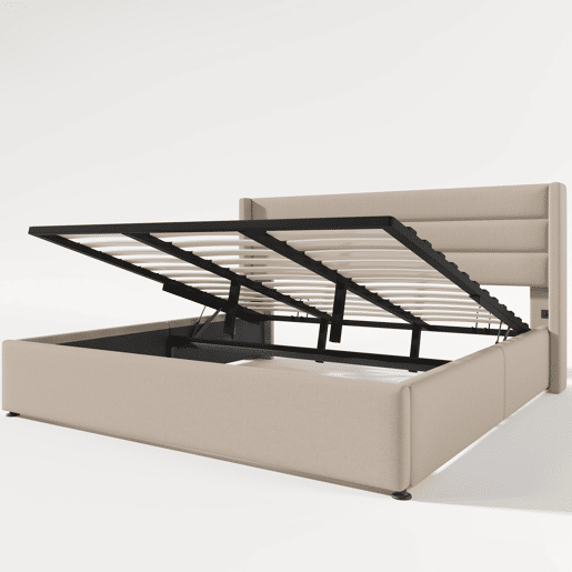 Cama de casal de linho 180x200cm com armazenamento,bege