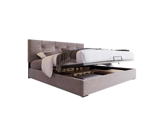 Cama de matrimonio de terciopelo 140x200cm con almacenaje,gris claro