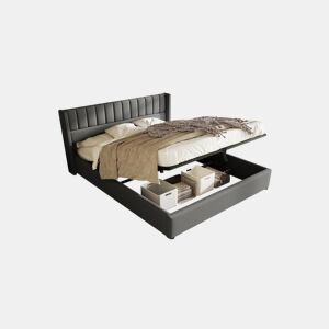 Cama de casal de linho 140x200cm com armazenamento,cinzento
