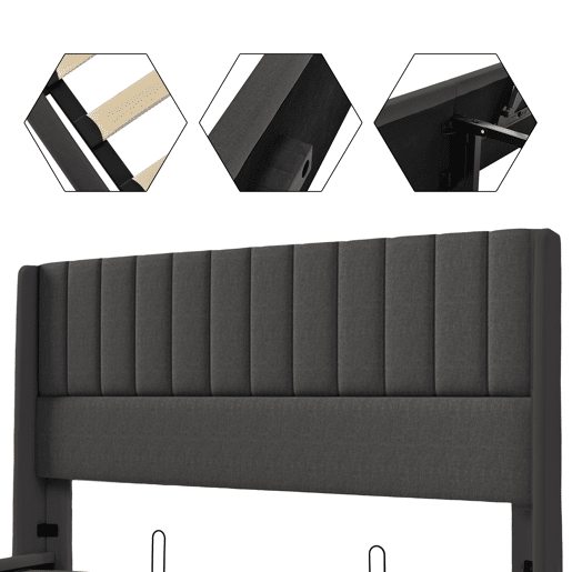 Cama de casal de linho 140x200cm com armazenamento,cinzento