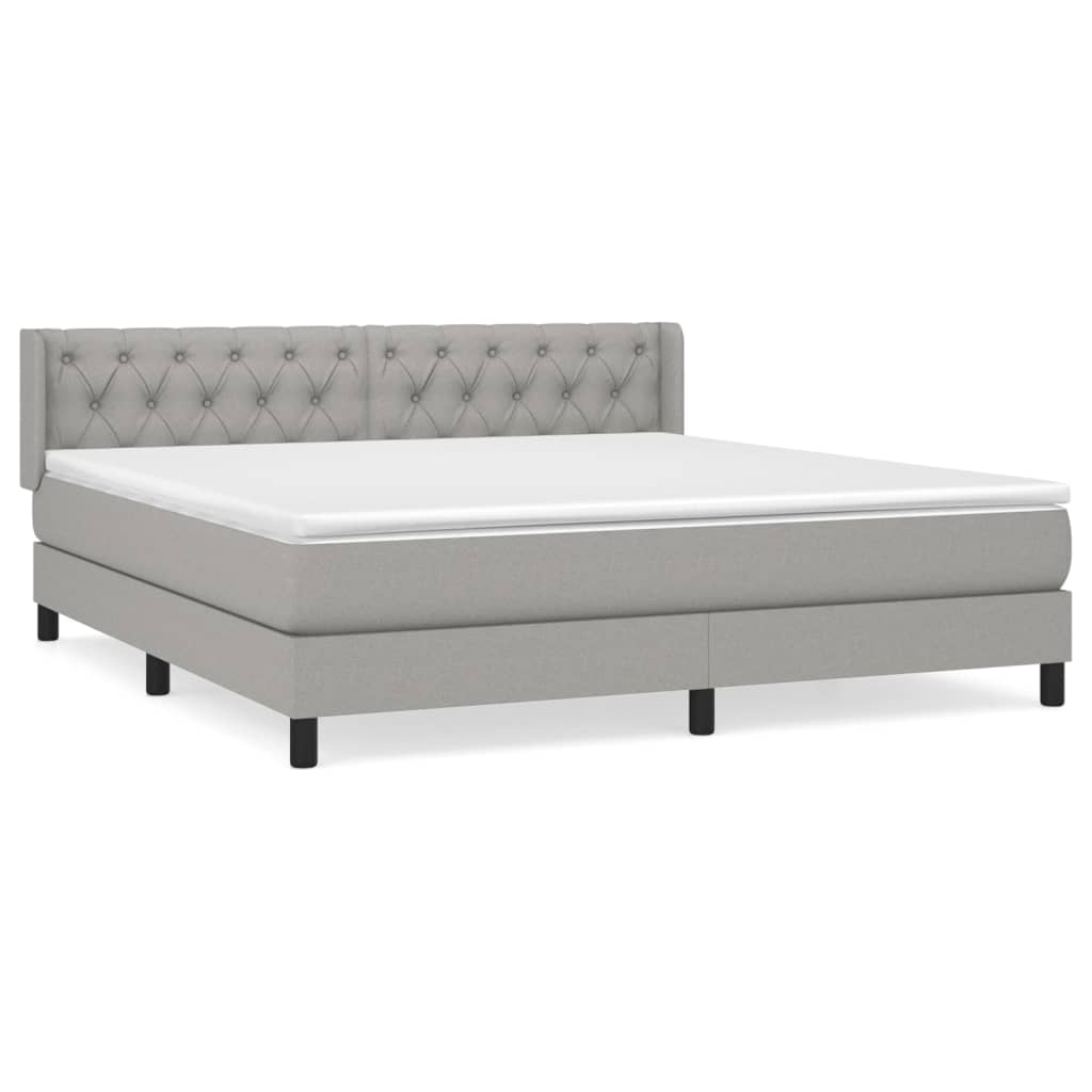 Cama box spring con colchón tela gris claro 160x200 cm diseño de botones