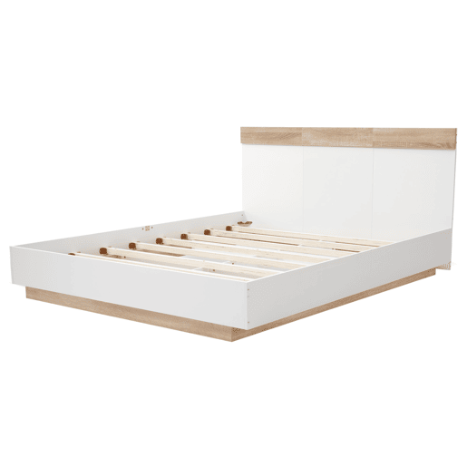 Cama de casal de madeira maciça 140x200cm,branco+madeira