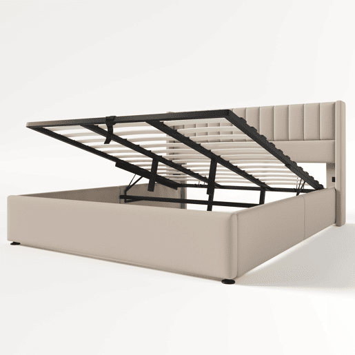 Cama de casal de linho 140x200cm com armazenamento,bege