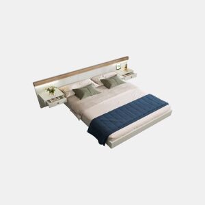 Cama de casal de madeira maciça 140x200cm com luz lED,branco+madeira