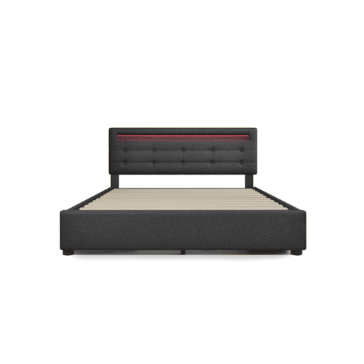 Cama de casal de linho 140x200cm com luz LED,4 gavetas,cinzento