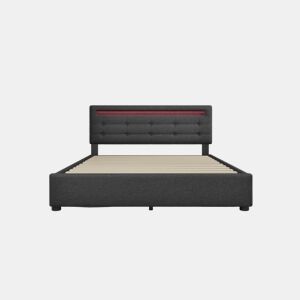 Cama de casal de linho 140x200cm com luz LED,4 gavetas,cinzento