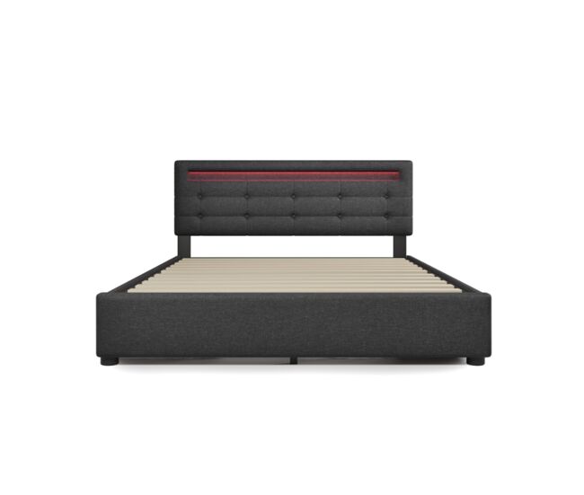 Cama de matrimonio de lino 140x200cm con luz led,4 cajones,gris
