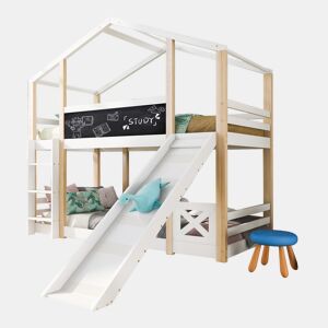 Beliche,cama-casa de madeira maciça 90x200cm,branco+natural