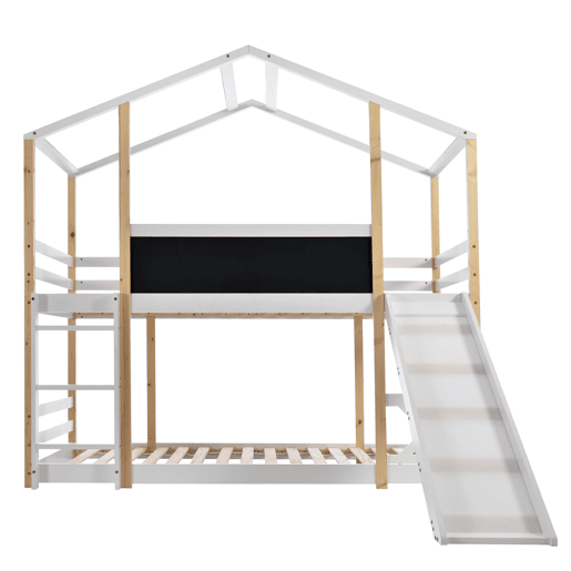 Beliche,cama-casa de madeira maciça 90x200cm,branco+natural