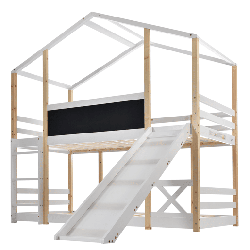 Beliche,cama-casa de madeira maciça 90x200cm,branco+natural
