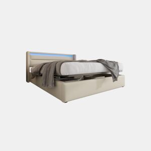 Cama de casal de pu 140x200cm com armazenamento e luz LED,branco