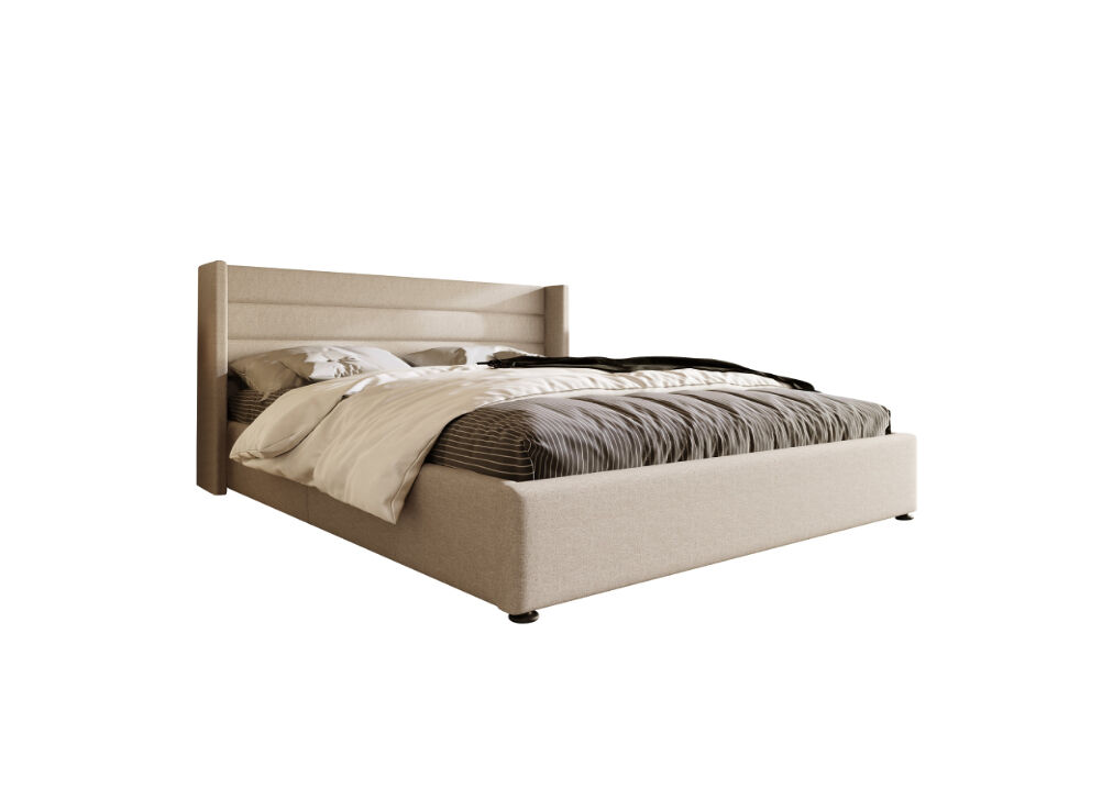 Cama de matrimonio de lino 140x200cm con almacenaje,beige